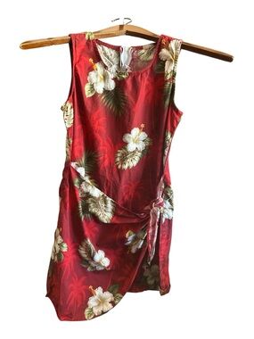 Pacific Legend Apparel Red Tropical Floral Tie-Waist Sleeveless Hawaiian Dress